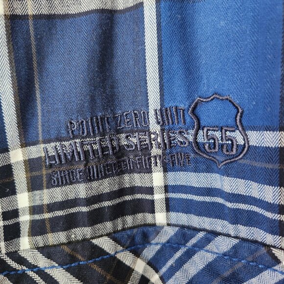 Point Zero Gold Collection Shirt 2XL Blue Black Plaid Snap Front 100% Cotton - Picture 7 of 11